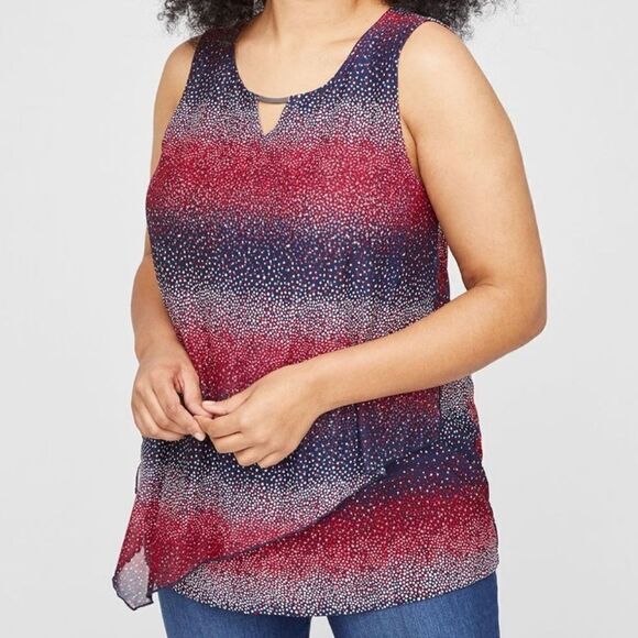 Catherines Mesh Keyhole Polka Dot Gradient Horizontal Stripe Tank, Sz 0X (14/16) - Picture 1 of 11